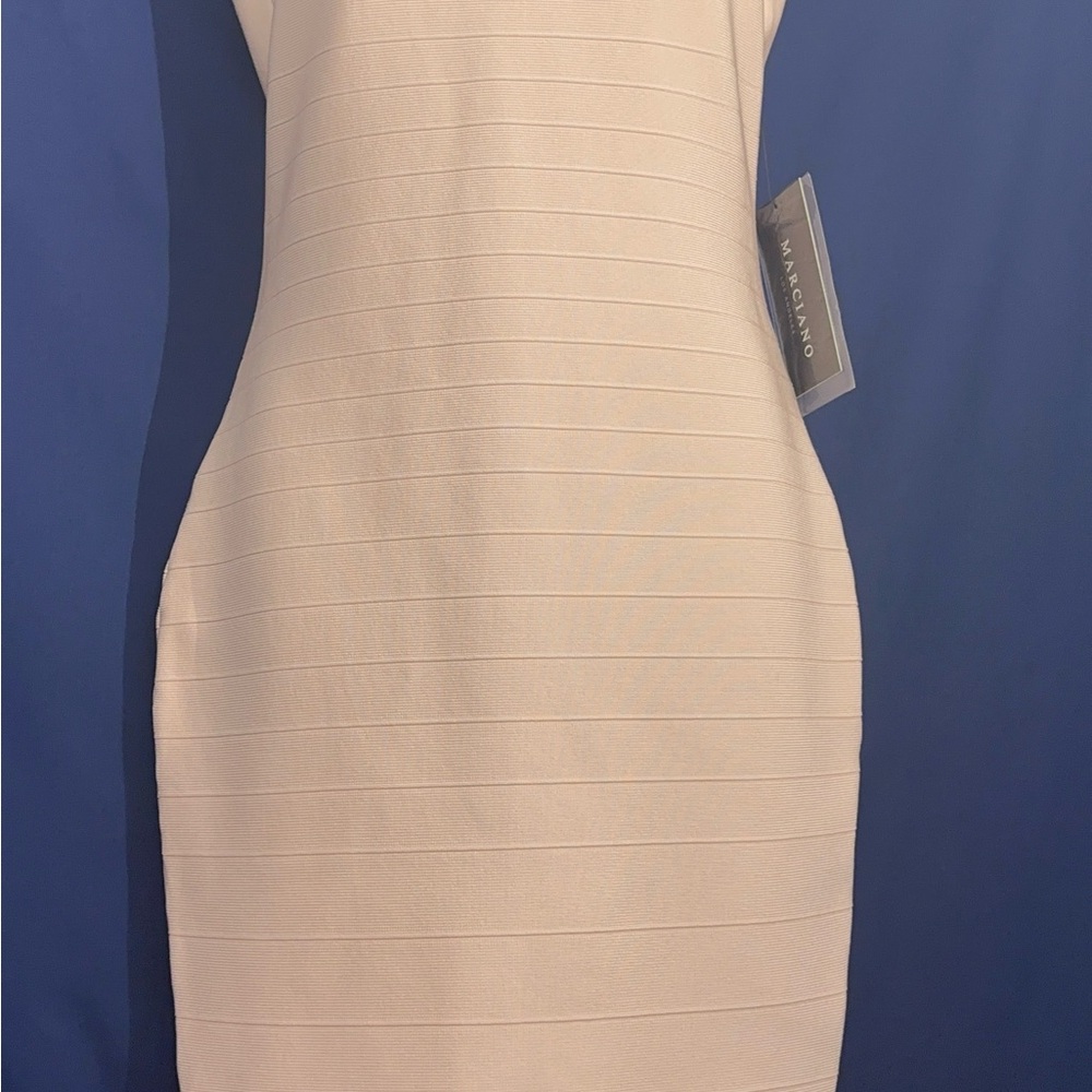 Marciano Cream Ribbed Sheath Mini Dress
